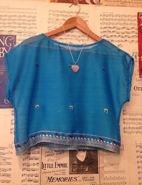 Handmade Upcycled Blue Sari Crop