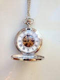 SteamPunk  Silver Mechanical Pocket Watch